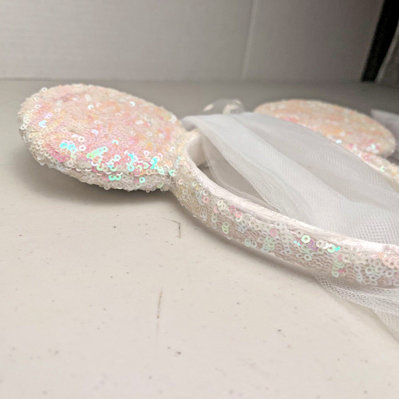 Disney Parks Minnie Mouse Bride Bridal Ears Veil Bow Sequin Headband Wedding - Picture 7 of 13